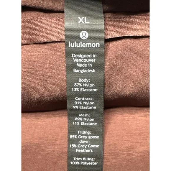 NWOT Lululemon Men's Long Sleeve Brown Goose Down Puffer Jacket - Size XL - Picture 4 of 5